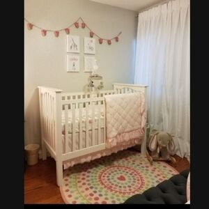 *SOLD * SOLD* Pottery Barn Kids Soft Pink Ruffled Quilt And Crib Skirt